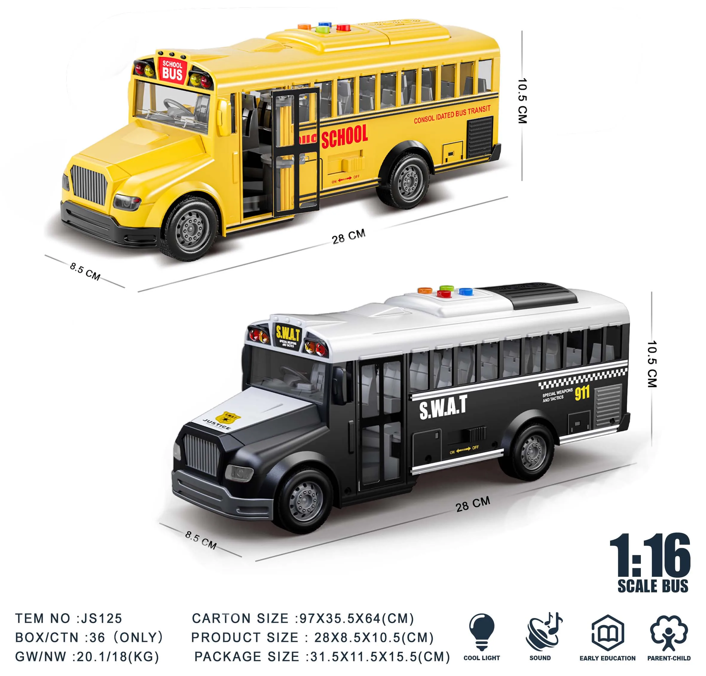 Wholesale 1.16 Inertial school bus with light and sound can open the door school bus toys