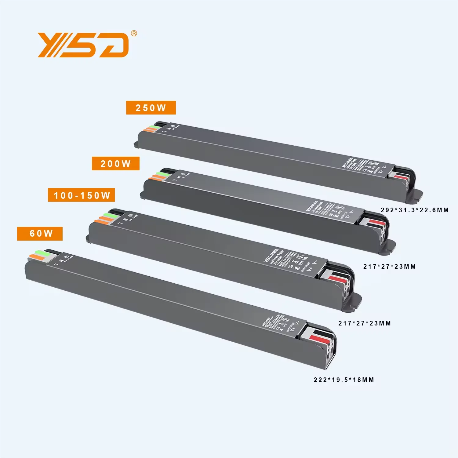 Ультратонкий Светодиодный источник питания ysd DC 12v 24v 36v 48v светодиодный драйвер 100w 150w 200w 250w IP20 импульсный