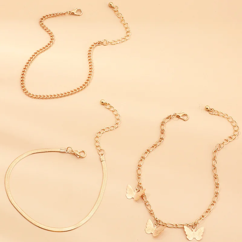  Simple Snake Chain Body Gold Plated Alloy Anklets Butterfly Accessories For