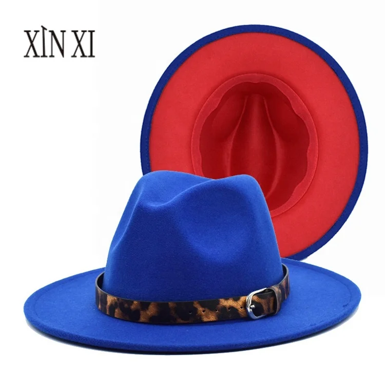 Wholesale Men Women Party Jazz Wide Brim Wool Felt Red Bottom Two Tone Fedora Panama Hat With Belt Buckle