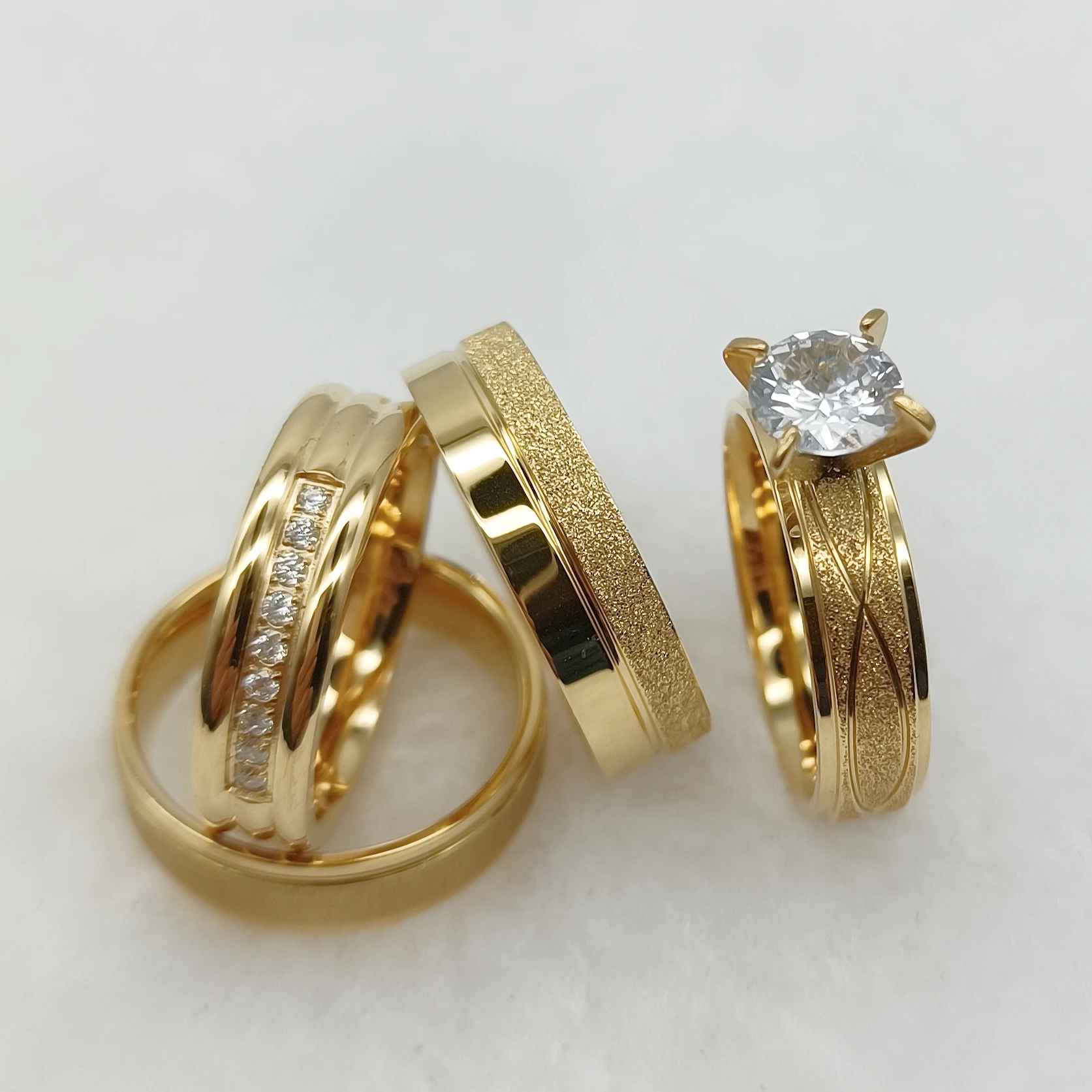 The Latest Wedding Ring Promise Bridal Sets For Couples Lovers 18k Gold Plated Jewelry cz Diamond Engagement Ring