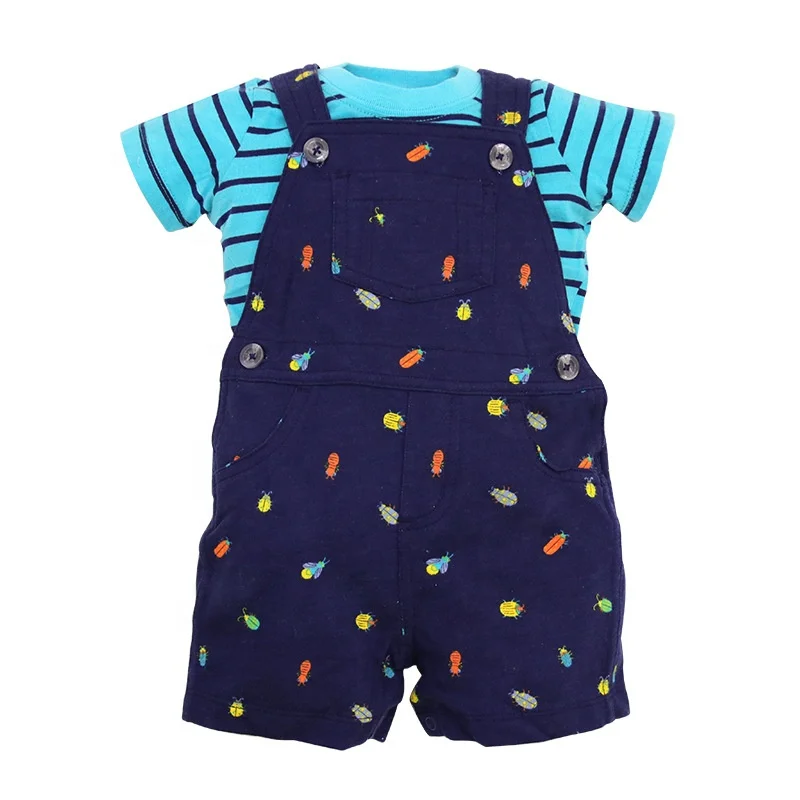 Fashion Design 2PCS Baby Romper Overalls Summer Cotton Jumpsuit Wholesale Baby Clothes With T Shirt Set