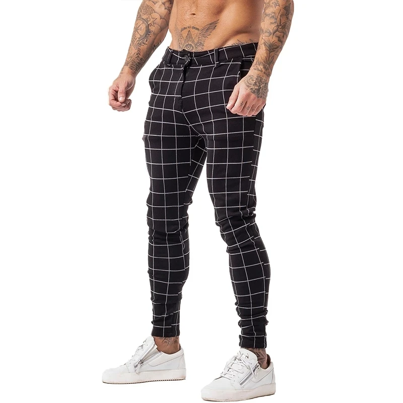XINBO 2022 Gray Print Plaid Stretch Man Trousers Skinny Custom Wholesale Slim Fit Chino Casual Long Pants For Men