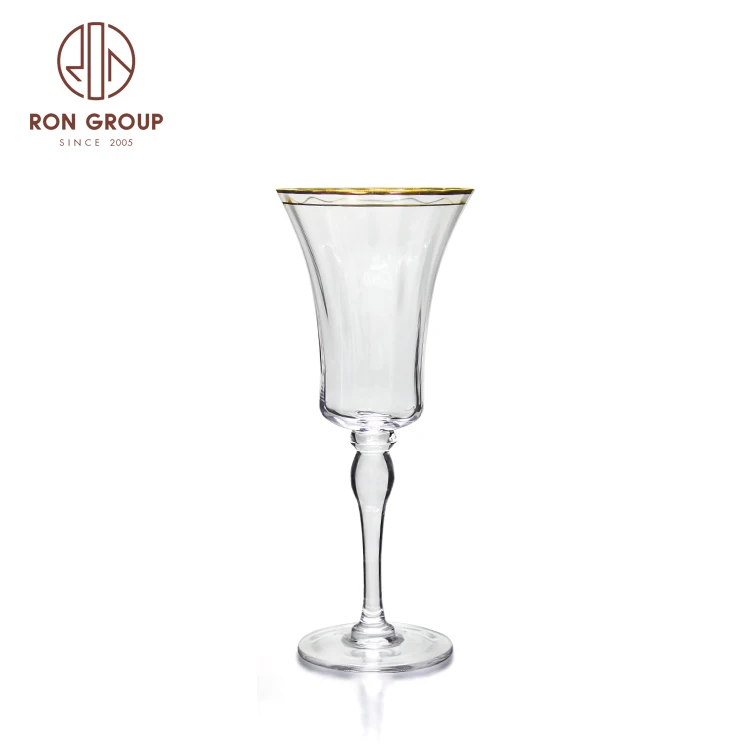 Hot Sale New Design Cheap Lead Free Gold Rim Silver Vintage Unique Long Stem Red Wine Glass Cups for Wedding Gift Party Banquet