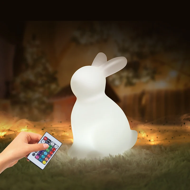 Высококачественный полиэтиленовый затеняющий светильник с батарейным питанием, меняющий цвет светодиодный креативный перезаряжаемый ночник в виде кролика для детей, настольная лампа