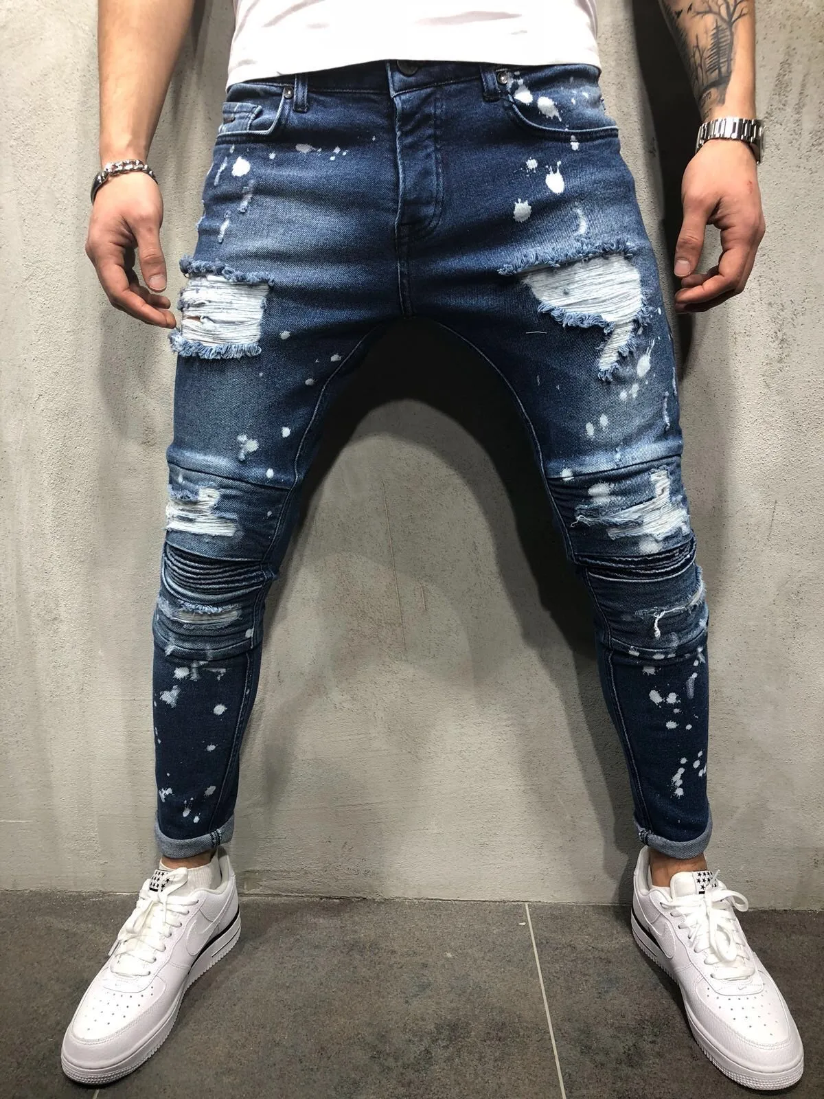 
High quality wholesale men street fashion ripped style denim jeans 