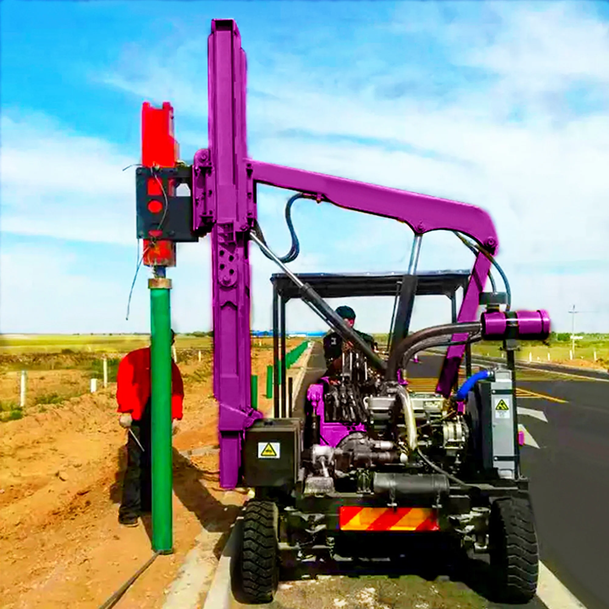 Hydraulic Pile Driver Guardrail Post Vibration Piling Machine Portable Small Pile Driver