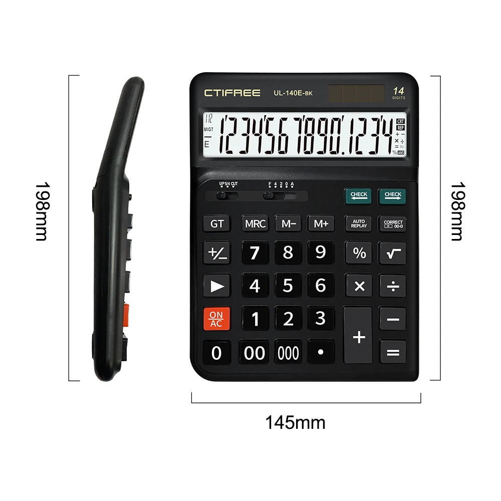 ctifree Large Keypad Large Screen Calculadora Dual Power Supply 14-digit Electronic Desktop Office Tablet Student Calculator