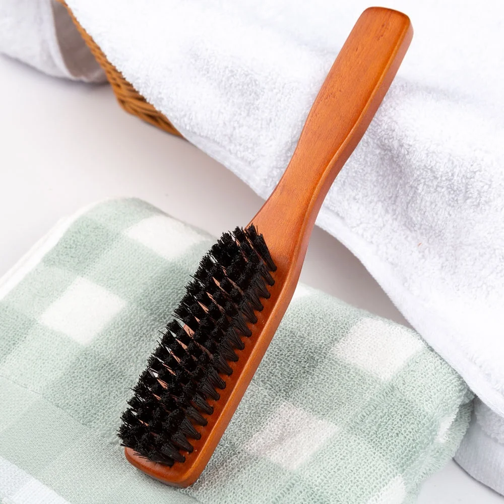 Factory OEM Custom Engraved Logo Premium Wooden Beard Brush with 100% Boar Bristles for Mens Grooming Beard Brush