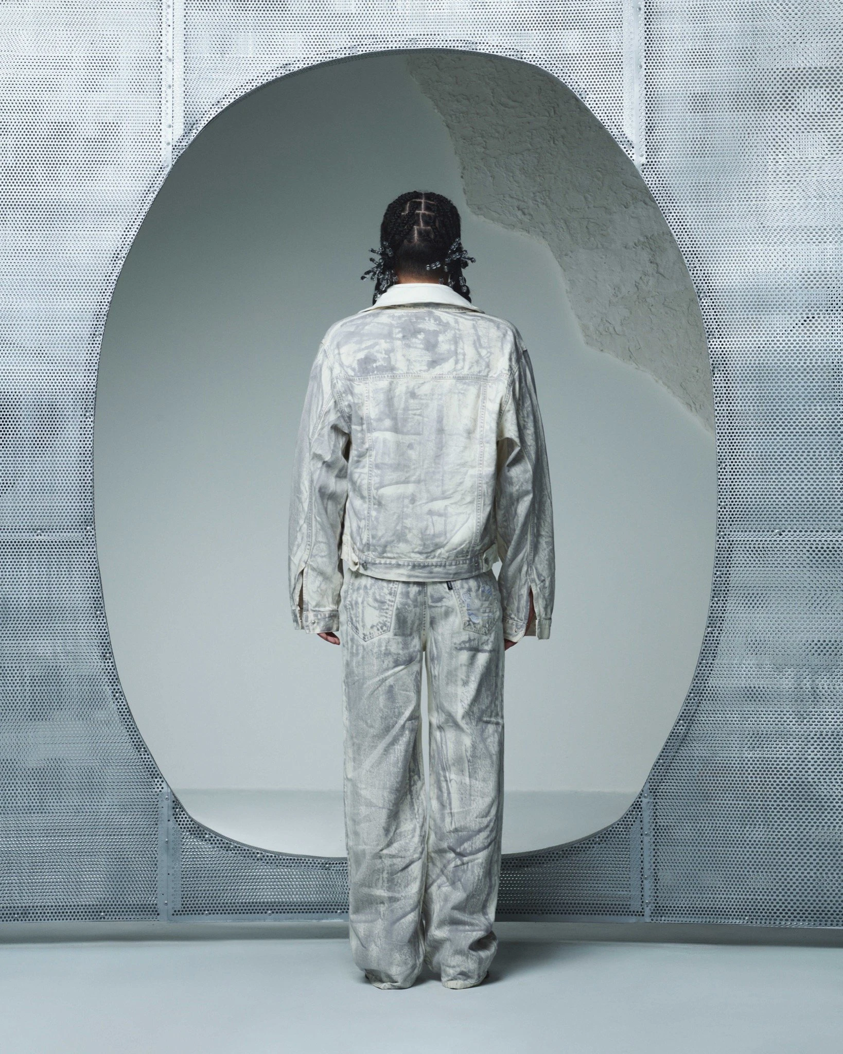 Custom denim factory distress dirty print wax coated denim jeans women baggy jeans metal foil wax women flare jeans dresses