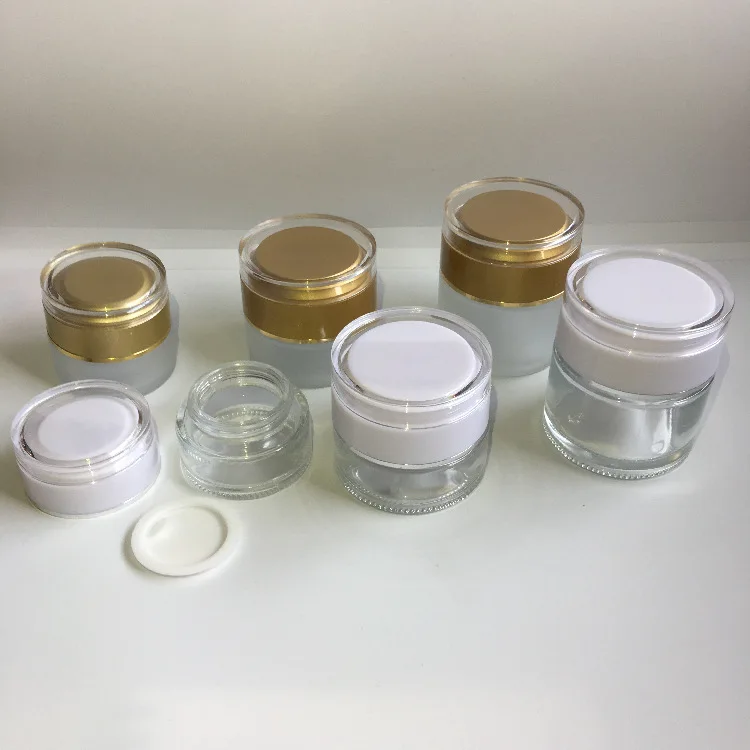 Custom 30g 50g frosted glass cosmetic jars facial cream packaging jar Use Skin Care Cream