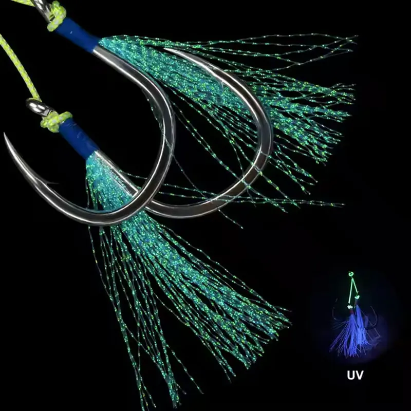 Wholesale Bulk BKK 8062 Jigging Assist Hooks Glow Silk 1/0-7/0 Deep Sea Fishing Hooks for Tuna Catfish Bass Trout Pike Cod