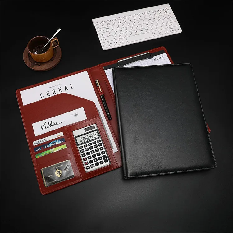 
Portfolio Folder A4 Interview Resume Leather Folder Document Portfolio Organizer with Calculator Note Paper Pen Clipboard Folder 