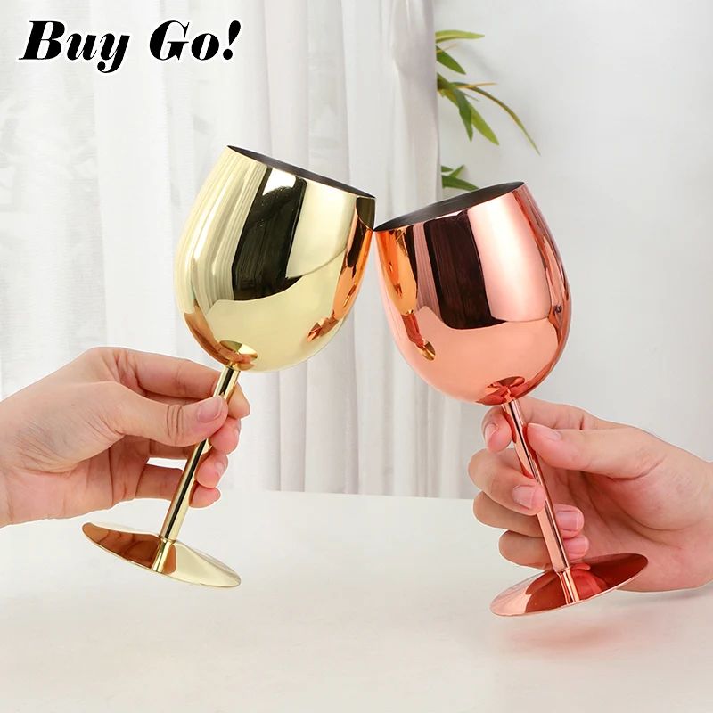 Buygo Stainless Steel Wine Mug Metal Drinking Cup Stemmed Goblet Red Wine Glass With Wine Bottle Stopper