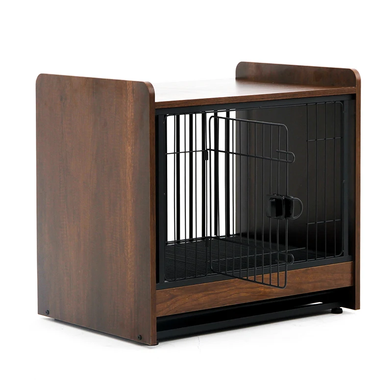 Modern Metal Wooden Cage For Pet End table Dog Crate Furniture With Tray