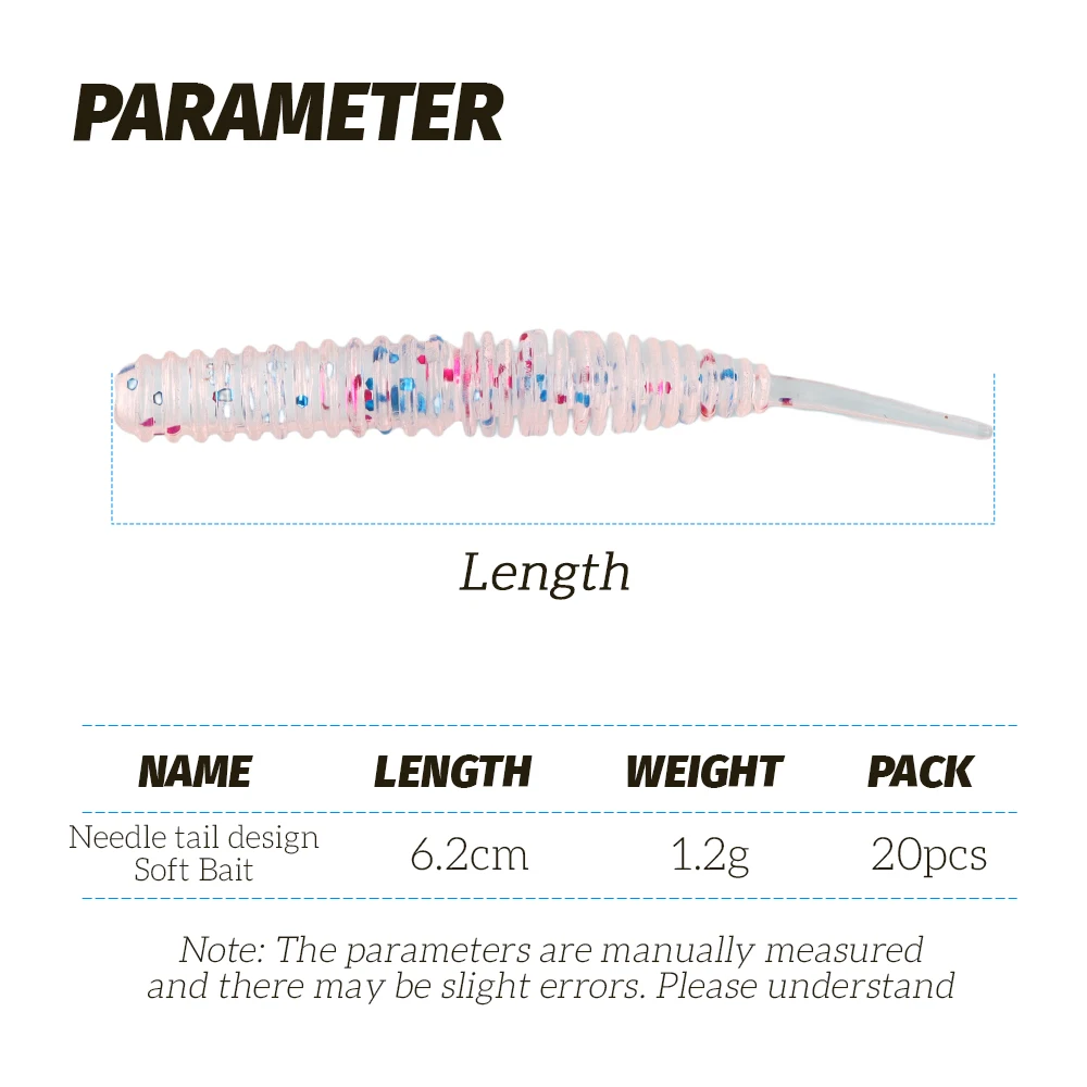 Tolure 20pcs/bag fishing worm soft plastic 6.2cm 1.2g shad bait artificial soft worm fishing lures