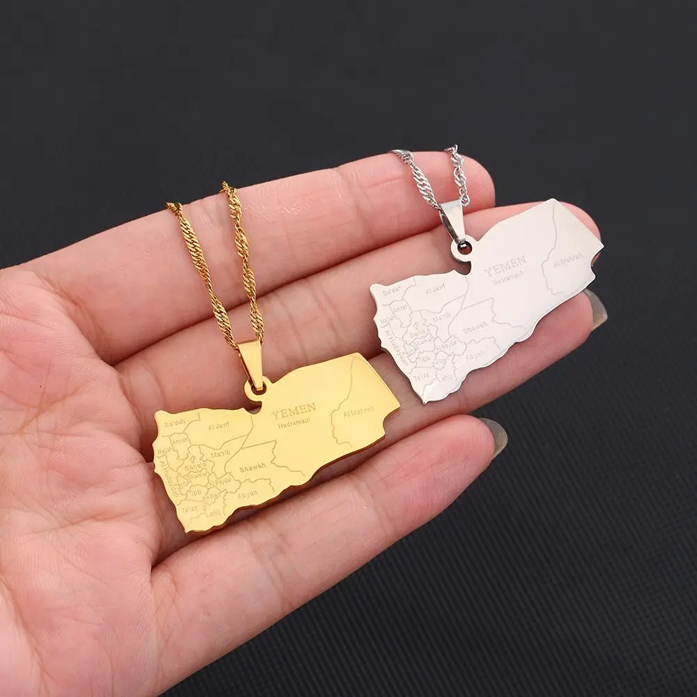 Stainless Steel Yemen Map Flag Necklace 18k Gold Plated Yemen Products Necklace Custom World Country Map Necklace