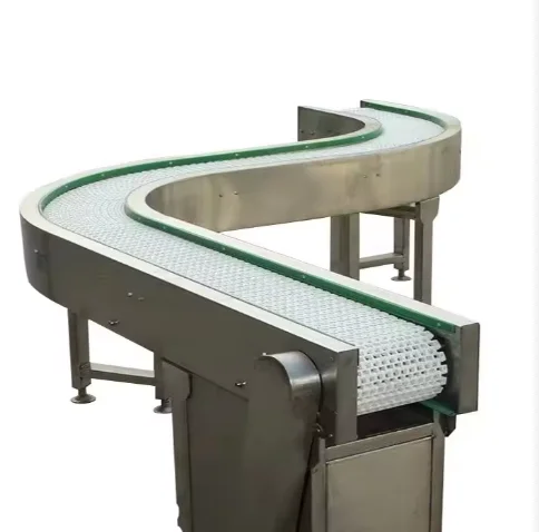 Assembly line 90 180 degrees 200 mm width turn curved plastic mesh belt conveyor