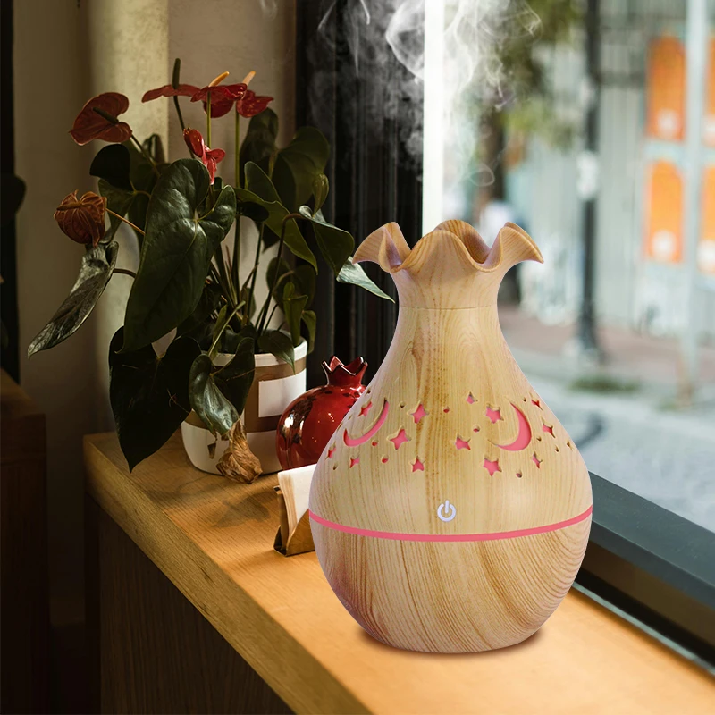 Newest 2024 morning glory design air humidifier USB desktop atomizer ultrasonic Wood grain humidificador for Office and Yoga