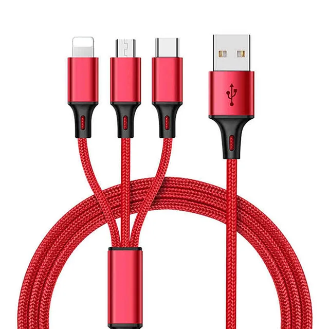 Нейлоновый USB-кабель 3 в 1 для быстрой зарядки мобильных телефонов apple, Huawei, Android, 1,2 м, 3 А