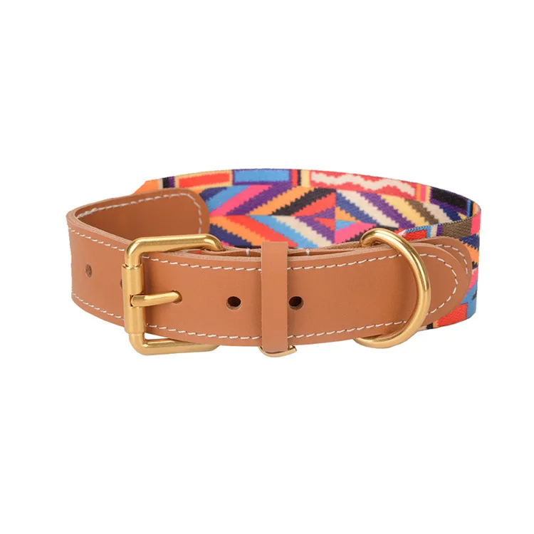 Wholesale New High-quality Hardware Leather Woven Belt Walking Training Personalized Leather Pet Collars Leashes for Dog