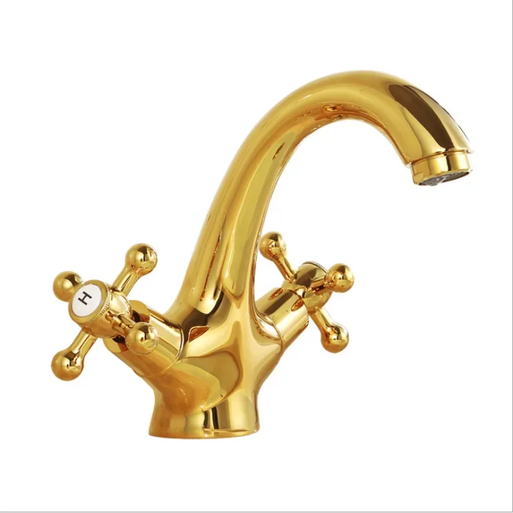 Unique Design Double Handle Golden Basin Water Mixer Faucet