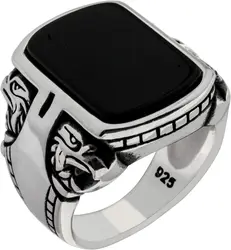 Luxury Custom 925 Sterling Silver Eagle Design Heavy Jewelry Oval Black Solid Stone Gemstone Men Zircon Ring