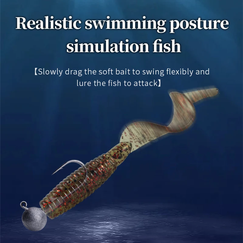 LINNHUE 60/65mm Long Invincible Curly Tail Soft Lures Plastic Lifelike Earthworm Grub Worm Fishing Lures Baits