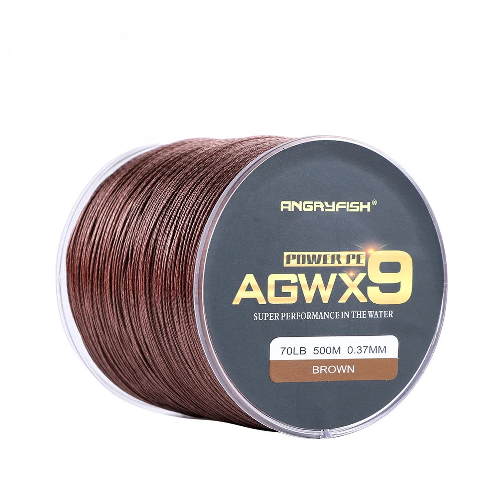 High Strength 15lb-100lb 500m Strand 9 Sea Fishing Pe Braided Multifilament Fishing Line Angryfish X9 Strong Fishing Line