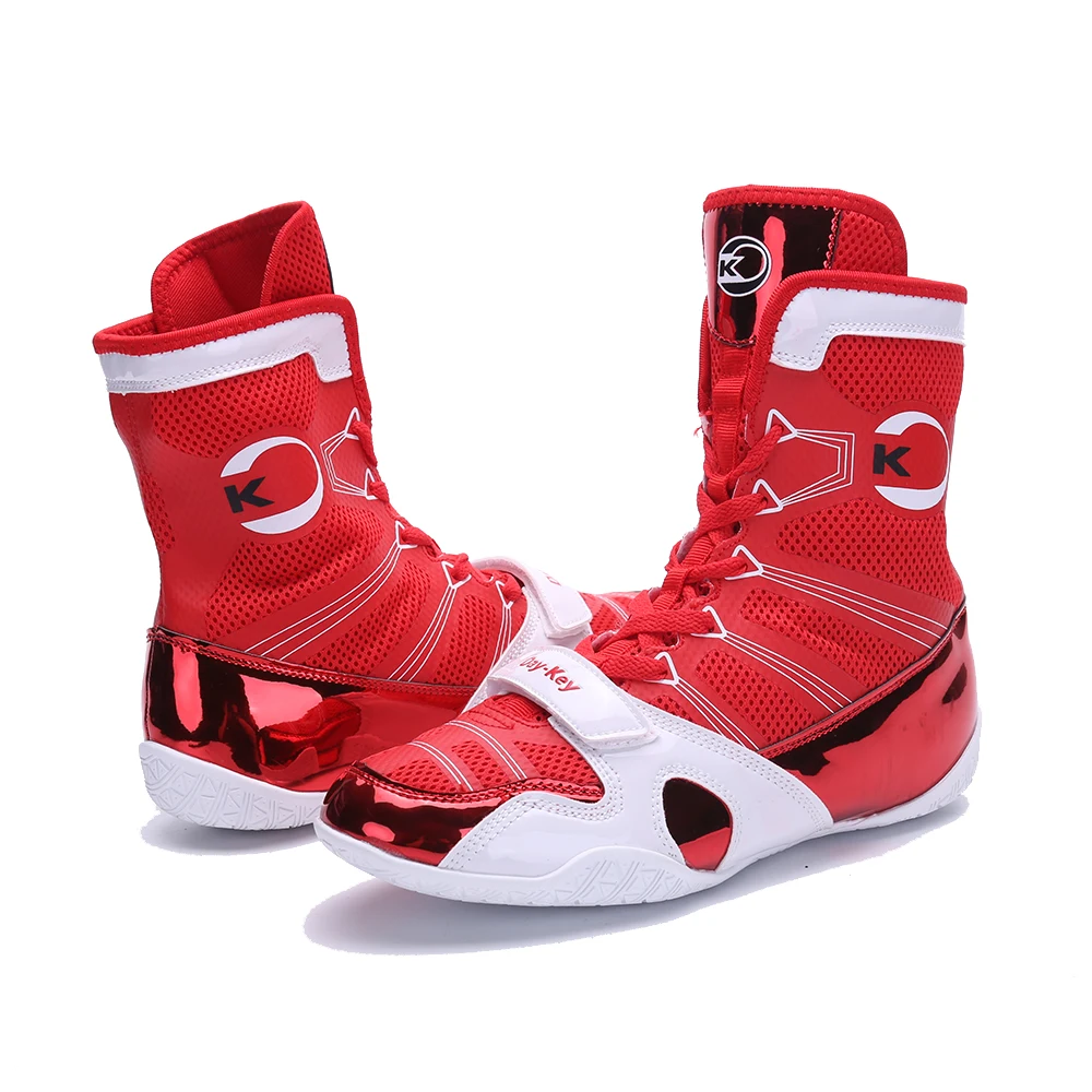 
Custom professional high-top leather red boots boxing shoes for men 