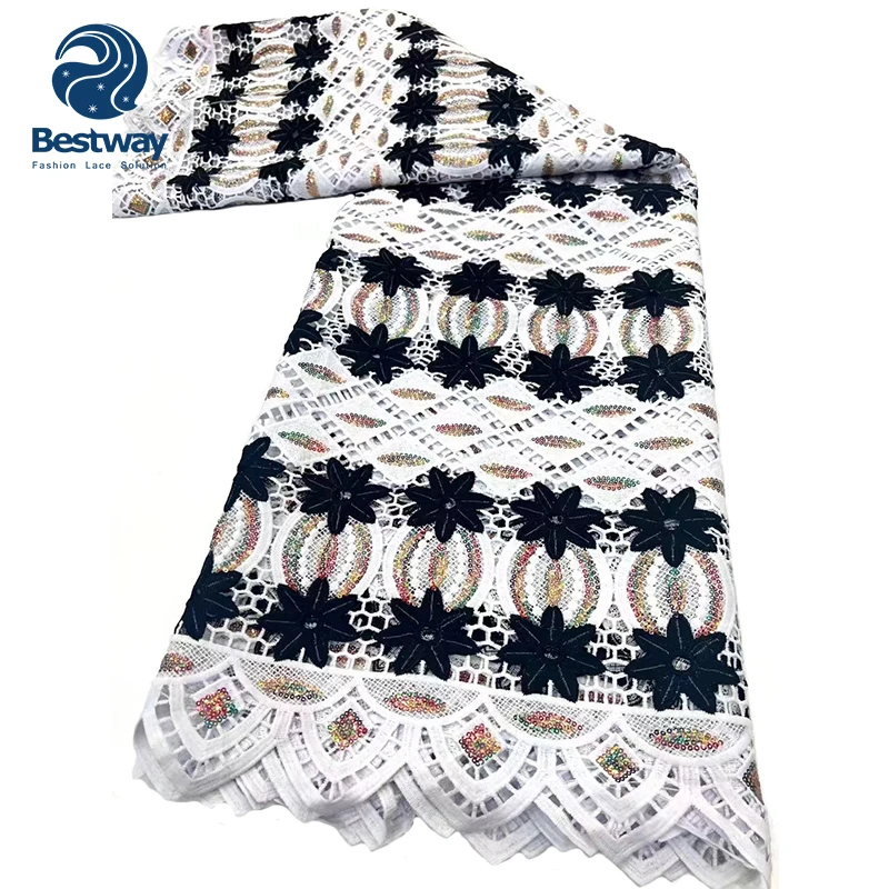 Bestway Unique Fashion White And Black Sequence Cord Lace Cotton Lace Party Wedding Lace