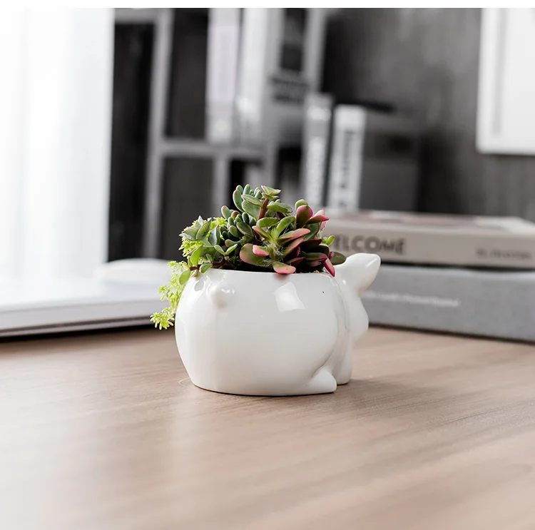 Cut Animal  Green Flower Pot Ceramic Vase Planter Desktop Ornaments Home Decor Garden Pot Succulent Plant Pot