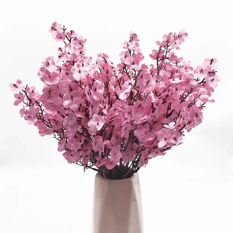 Pink Silk Gypsophila Artificial Flowers Small Bunches 5 Forks 38CM Living Room Decoration Plants Vase for Home Wedding
