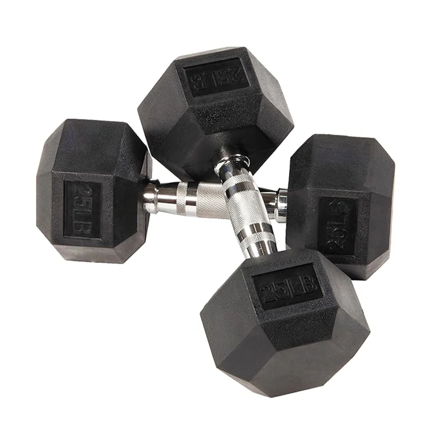 Custom gym weights 25lb mancuernas dumbbells rubber coated  hex dumbbell set for sale