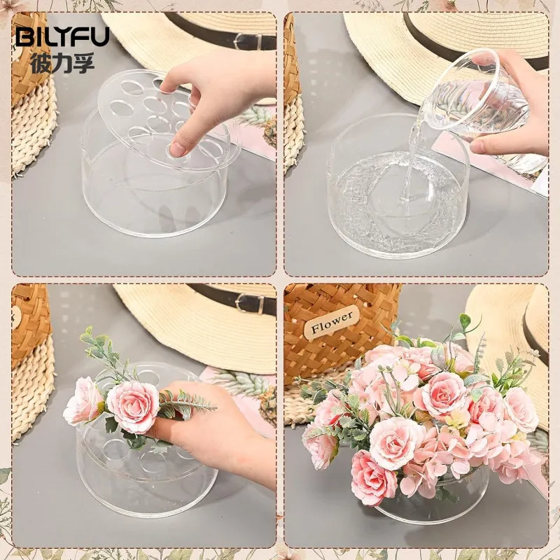 Acrylic Vase Plinths Display Stand Set Home Wedding Table 12 Holes Round Simple Acrylic Flower Box Through