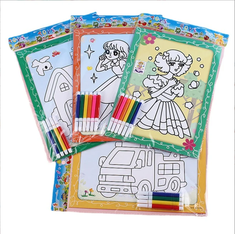 Customized Watercolor painting book early childhood coloring puzzle graffiti paper sheet with pens
