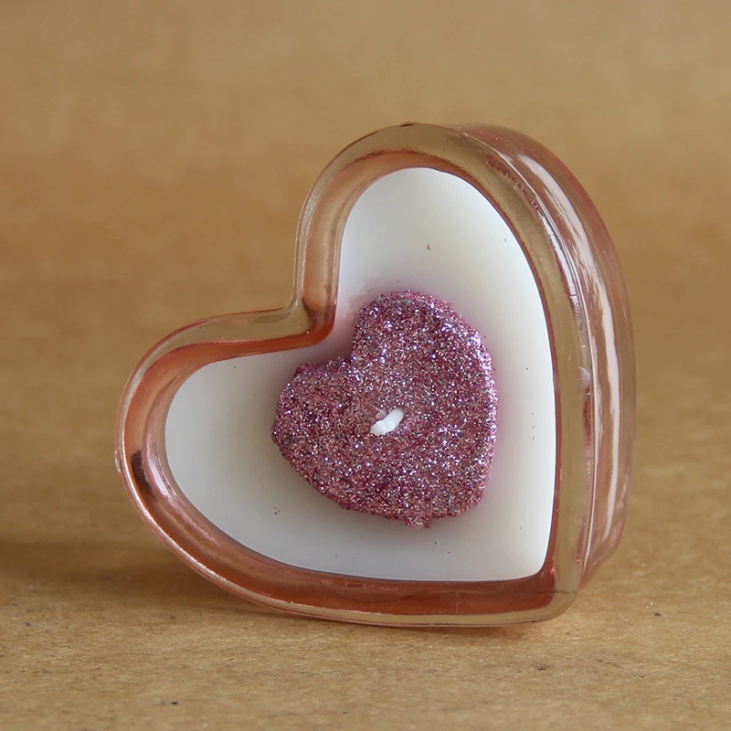 Pink Glass Glitter Rose Fragrance Customized Scented Heart Shaped Candles Wholesale
