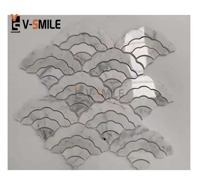 New Design Hotel Kitchen Bathroom Natural White  Marble Xiangyun Cloud Shaped Mosaic tiles for Indoor Irregular Mosaic