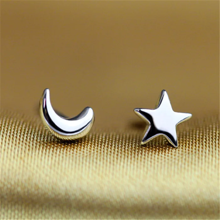 925 Sterling Silver Star moom Stud Earrings for Women Fashion jewelry 2021