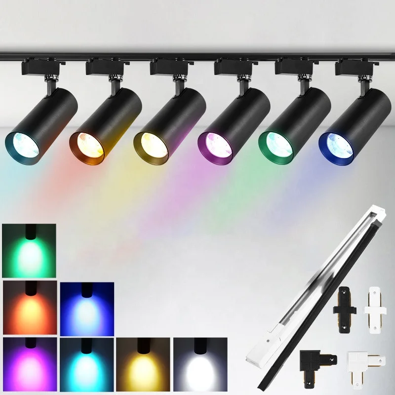 Регулируемый RGB светодиодный Трековый светильник 20 Вт цветное сценическое освещение 220 В потолочный прожектор магнитный спортивный для дискотеки