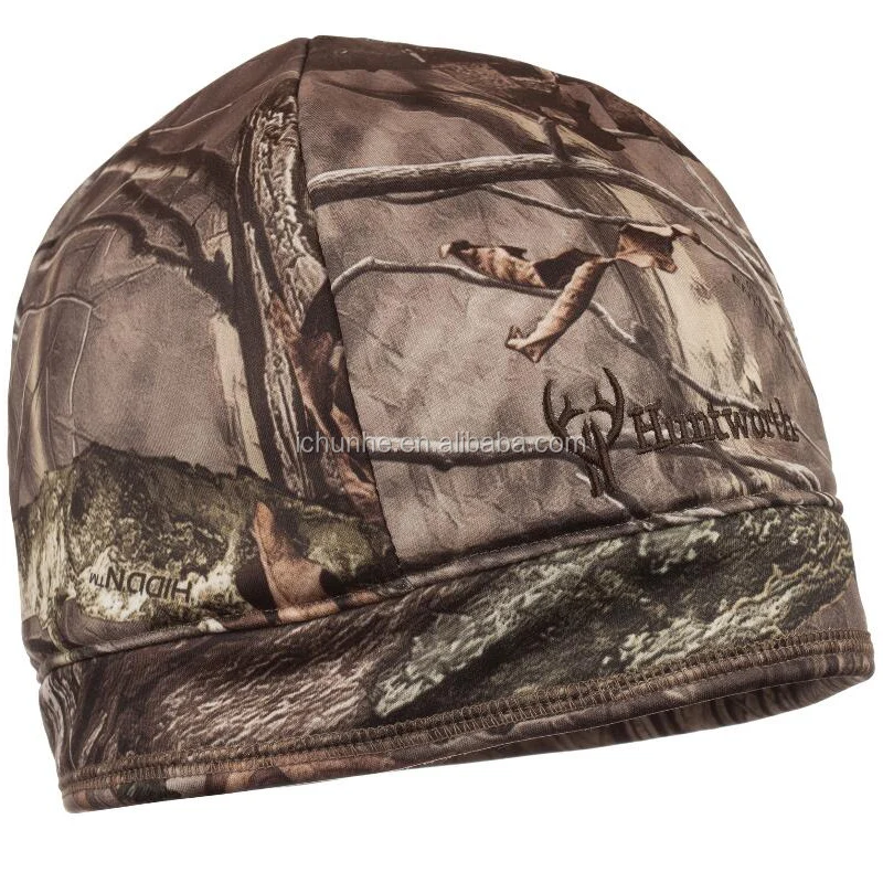 factory directly polar fleece beanie hat camo printed pattern high stretch hunter winter  customer embroidery print logo hat