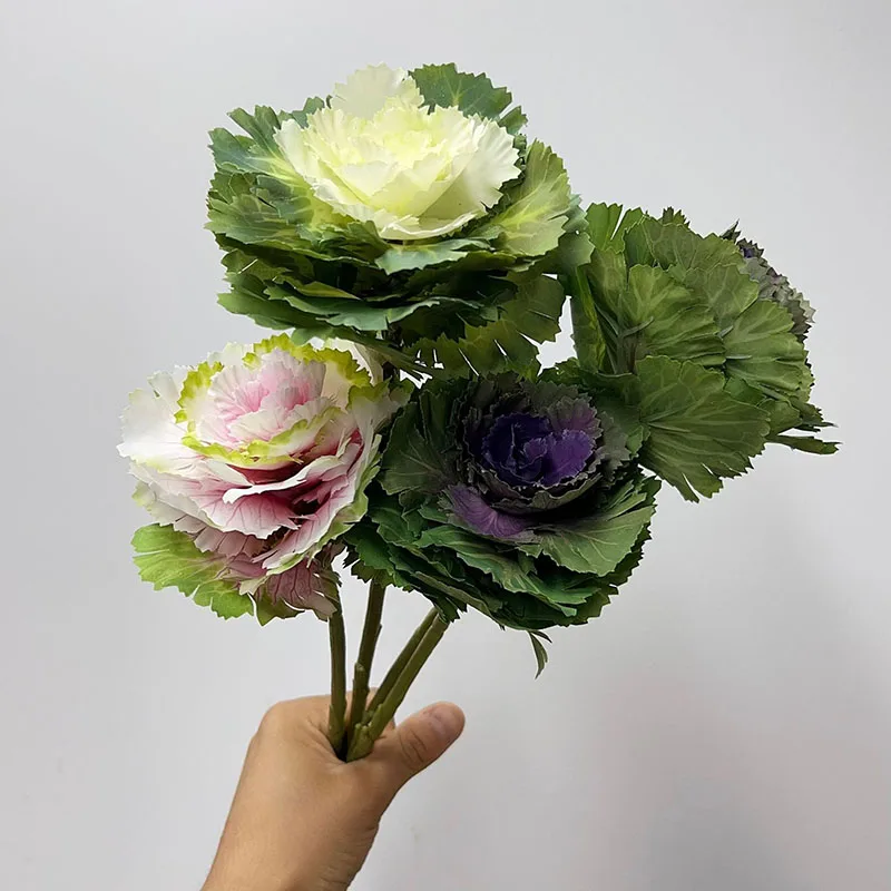 DREA Artificial Brassica Ornamental Cabbage Stem Olive Cabbage Fake Flowers Decoration
