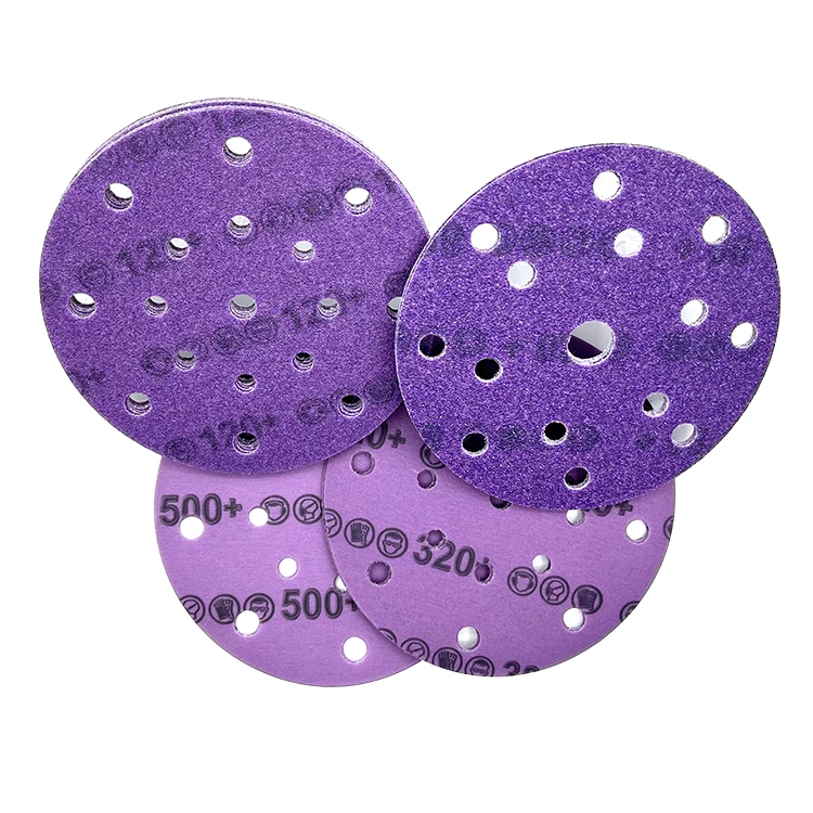 ceramic abrasive disc 6 inch 15 holes 150 mm hook and loop sand paper automotive sandpaper purple sanding disc