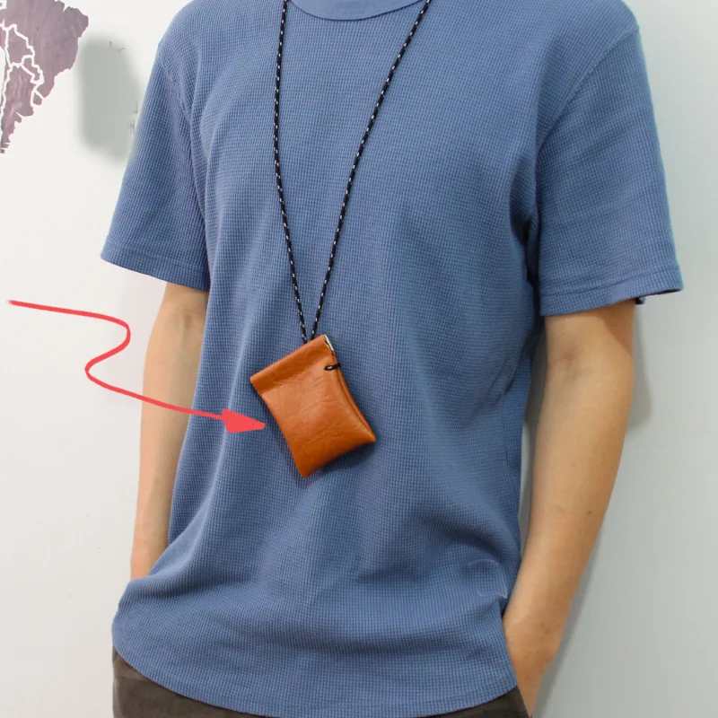 Neck hanging headphones  key coins small storage wallet PU leather mini coin purse wholesale