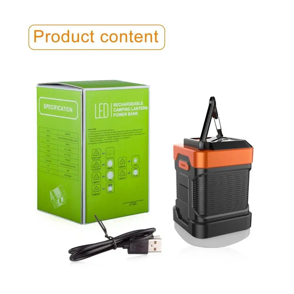 Rechargeable Waterproof Tent Light LED Camping Lantern Flashlight Power Bank With 5 Light Modes