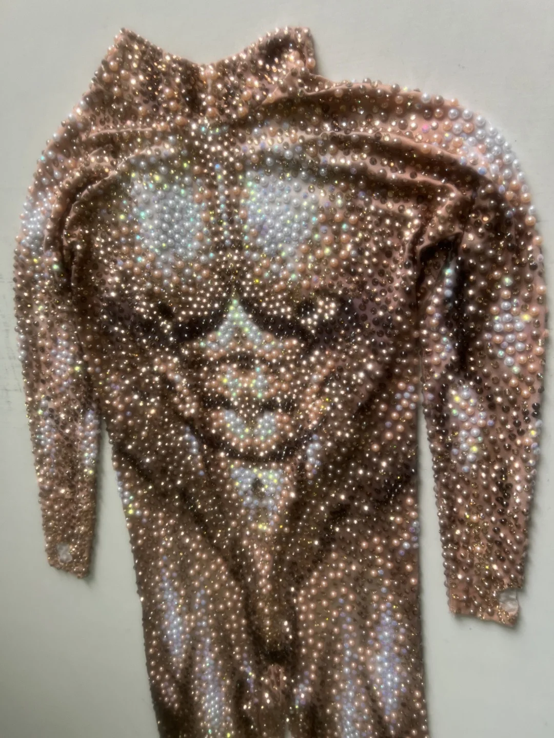 Monos Sexy Stretch Rhinestone Pearl Spandex Bodysuits Male Exotic Dancewear Stripper Outfit Club Men Stage Performance Jumpsuit