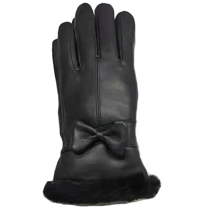Fall & Winter Very Thick to Keep Warm Real Sheepskin Shearling lining Leather Gloves & Mitten for Women