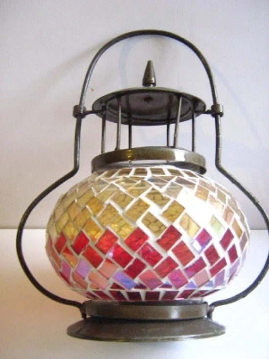 Red Crackle Glass Mosaic Lantern/Outdoor Hurricane Candle Lamp