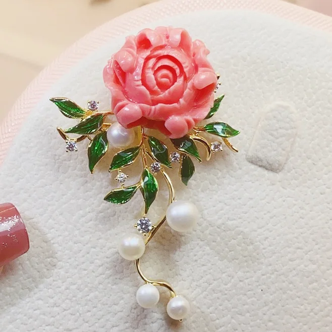 Luxury Broche Bijoux Gold Plated Pink Peony Flower Brooches Pin Elegant Broches De Flores Broches Femmes