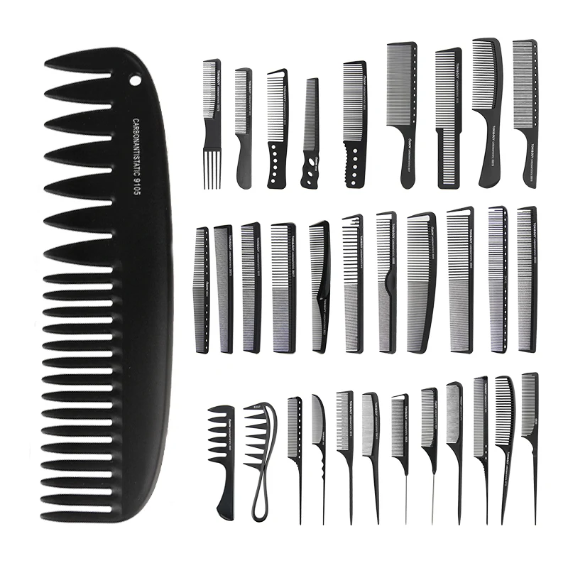 Private Label Professional Barber High Heat Resistance Carbon Comb Anti Static Carbon Fiber Comb